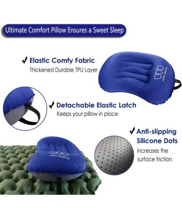 Gold Armour Inflatable Camping Pillow Backpacking Pillow Lightweight Travel Air Pillow Ultralight Ergonomic Pillow Portable for Airplanes with Neck & Lumbar Support (Blue) Blue 1 - Buy Online on GoSupps.com