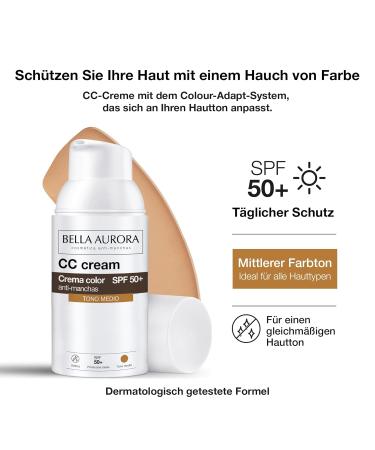 Bella Aurora Anti-Dark Spot CC Cream SPF 50+ - Light Shade 30ml | Brightening Face Cream for Even Skin Tone - International Shipping Available - Buy Online on GoSupps.com