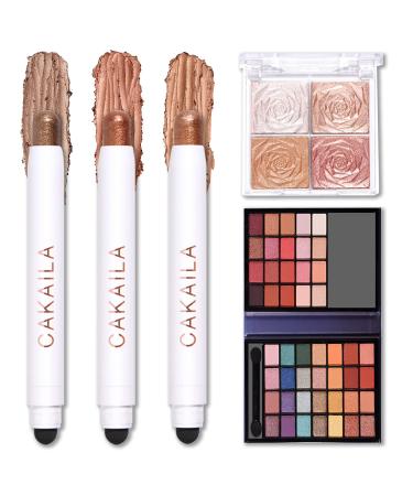 Eyeshadow Stick and Eyeshadow Palette Set  Includes 3 Colors Eyeshadow Stick  48 Colors Shimmer Matte Eyeshadow Palette  4 Colors Eyeshadow/Highlighter Palette  Blendable Eyeshadow Makeup Gift Set for Women (B)