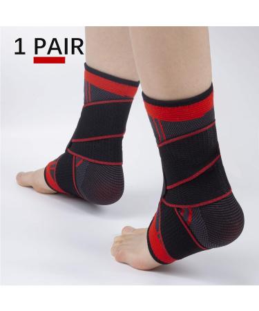 Set of 2 Ankle Compression Sleeves - Adjustable Support for Injury Recovery & Pain Relief - Arch & Foot Stabilizer Wraps for Sprains - M Red - Buy Online on GoSupps.com