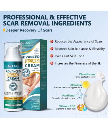 Geloo Advanced Scar Cream Gel 50g - Silicone Gel for Scar Treatment - For Face & Body, Surgical Scars, Stretch Marks, Acne, Keloids, Burns - 1.7 oz - Buy Online on GoSupps.com