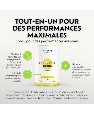 foodspring - Endurance Drink Electrolyte Powder 400g Lemon Blend - Hydration Powder for Sport Endurance & Energy - Buy Online on GoSupps.com
