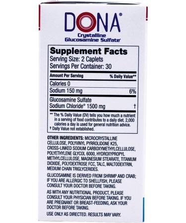 Dona Crystalline Glucosamine Sulfate 750mg - 60 Count - Buy Online on GoSupps.com