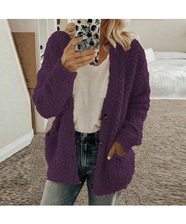 Hanxiulin Women's Fleece Plush Jacket - Warm Fluffy Oversized Winter Coat with Zipper - Long Quilted Parka in Purple - Buy Online on GoSupps.com