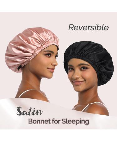 Buy Silk Bonnet & Satin Sleeping Cap - Adjustable Double Layer Hat for Women (Pink/Black) - International Shipping Available - Buy Online on GoSupps.com