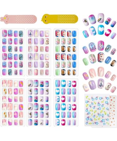 144Pcs Kids Press on Nails - Children Girls Short Artificial Fake Nails - No Fading Quick Stick on Cute Pre Glue Full Cover Acrylic Nail Kit - Rainbow Design - Perfect Gift for Kids - Buy Online on GoSupps.com
