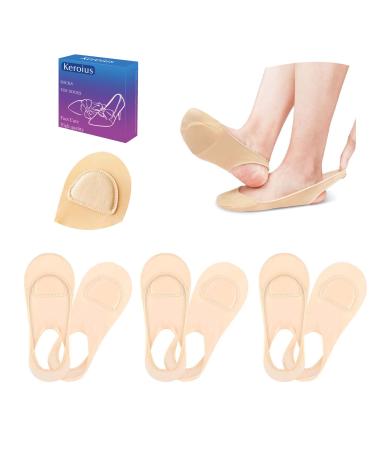 Sock-Style Ball of Foot Cushions Metatarsal Pads for Relieving Foot Fatigue Shoe Pads Socks for Women Forefoot Support Relief Pain Blister Callus (3 Beige)