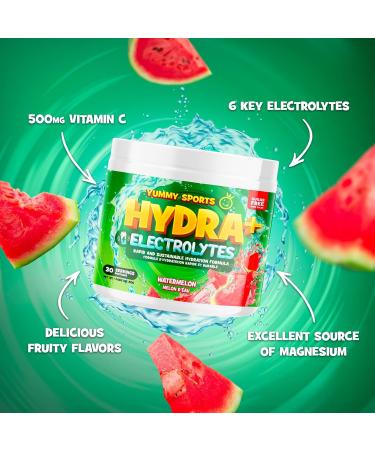 Yummy Sports Hydra+ Electrolyte Instant & Long-Lasting Hydration - Electrolyte Powder with Himalayan salt Coconut Water Powder Vitamin C Magnesium & Potassium Citrate 30 Servings 210g - Sour Watermelon - Buy Online on GoSupps.com