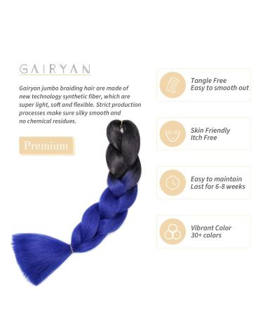 Buy Gairyan Jumbo Braid Extensions - 24 Ombre Synthetic Box Braids Hair (Black & Sapphire) - 100g for Crochet Twists | International Shipping Available - Buy Online on GoSupps.com
