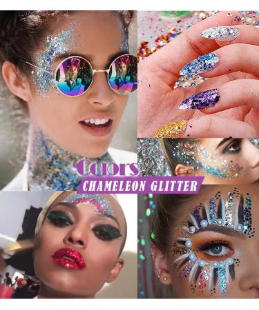 GL-Turelifes Mermaid Chunky Glitter Gel 30ml - Chameleon Glitter for Face, Body, Hair, Nails - Festival Cosmetic with Polarized Sequins - Blue Purple Eyeshadow - Buy Online on GoSupps.com