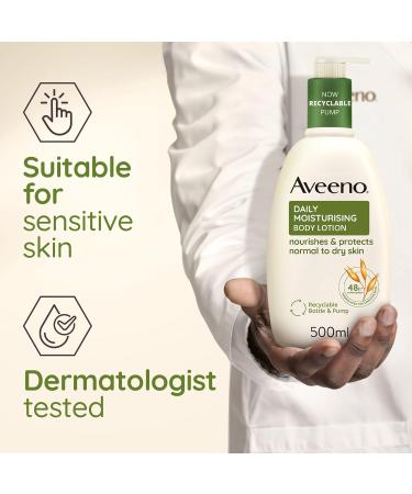 Aveeno Daily Moisturising Body Lotion 500ml - Sensitive Skin Soothing Oats & Emollients - Nourishes & Protects Dry Skin - Fragrance-Free - Buy Online on GoSupps.com