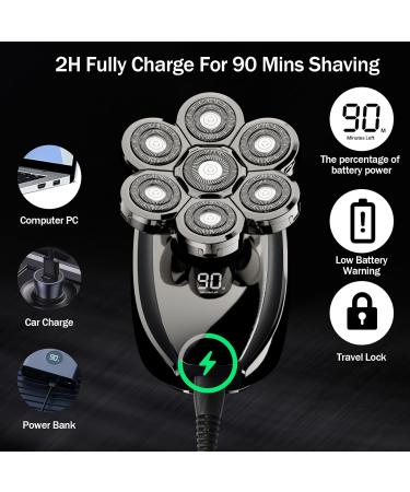 Razor Men's Electric Head Shaver - IPX7 Waterproof Rotary 7-Blade Bald Shaver with LCD Display for Wet & Dry Use - Buy Online on GoSupps.com