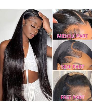 28 Inch HD Transparent Lace Front Wig Human Hair | 180% Density, Pre Plucked, Glueless | Natural Color Straight Lace Frontal Wig for Black Women - Buy Online on GoSupps.com