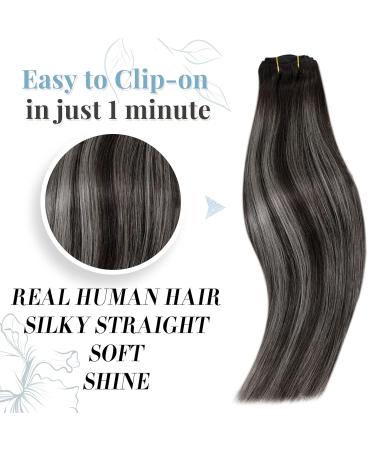 Runature Clip-in Hair Extensions - Real Black Ombre 55cm 120g Human Hair 7Pcs Set - #1B/Silver Premium Quality - Buy Online on GoSupps.com