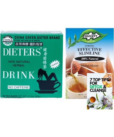 Detox Tea Bundle 48 Teabags with Dieters Drink Dieters Tea 30 teabags and Dalgety Effective Slimline Tea Herbal Infusion 18 Teabags Including Mint Retail Detox & Cleanse Guide - Buy Online on GoSupps.com