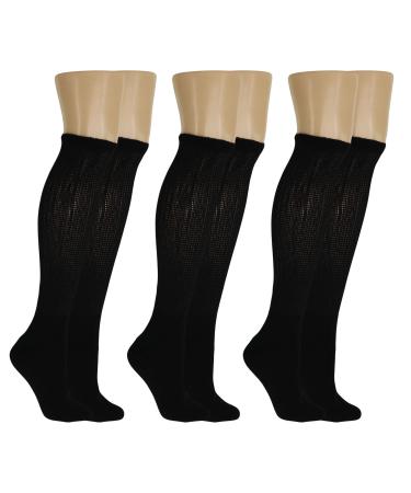 AWS/American Made Black Diabetic Knee High Socks for Men and Women with Full Cushioned Sole 3 Pairs 13-15 Black