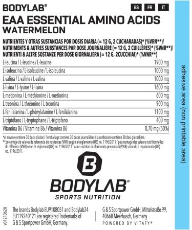 BODYLAB24 EAA Essential Amino Acids Watermelon 360g | High BCAA & EAA Vitamin B6 | Delicious Fruity Flavor | International Shipping - Buy Online on GoSupps.com