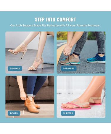 Arch Support Brace for Plantar Fasciitis Relief | Adjustable Compression Bands & Gel Pads for Women - Comfortable Inserts for Flat Feet High & Fallen Arches (One Size Nude - Buy Online on GoSupps.com