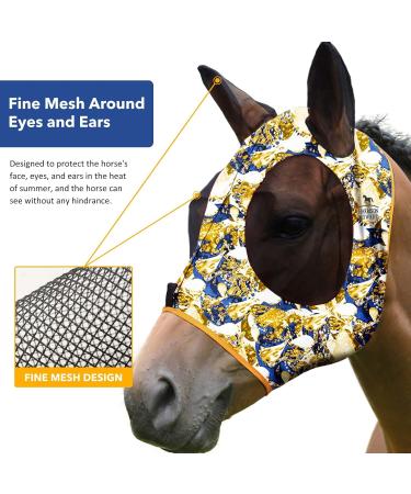 Harrison Howard Super Comfort Stretchy Fly Mask - Large Eye Space UV Protection & Breathability | Blue-Yellow (L) - Ideal for International Shipping - Buy Online on GoSupps.com
