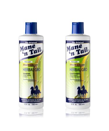 The Original Mane n Tail Olive Oil Complex Herbal Gro Shampoo + Conditioner Strengthens & Nourishes Reduces Breakage 12 Oz - 2-Pack