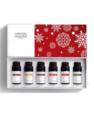Christmas Set of Essential Oils Pack of 6 10ml Premium Grade Natural Essential Oils Include Cinnamon Clove Bud Nutmeg Pine Needle Candy Cane Blend and Holiday Joy Blend