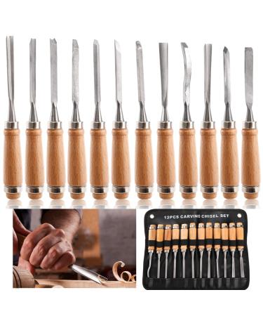 Dicunoy 12 PCS Wood Carving Tools  Gouges Woodworking Chisels  Full Size Wood Carving Knifes for Beginners  Hobbyists  Professionals  Artistic  Gifts for Him  Father's Day