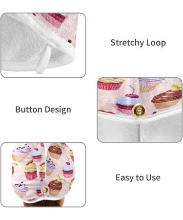 Buy Watercolor Cupcakes Dry Hair Cap & Quick Drying Towel Set | Super Absorbent 2-Piece Set with Button Headband - Soft & Comfortable for All Hair Types - Buy Online on GoSupps.com