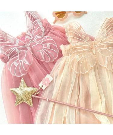 PythJooh Baby Girl Butterfly Wings Tulle Princess Dress - 2-3 Years, Dusty Pink - Buy Online on GoSupps.com