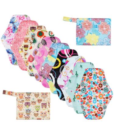 Rovtop 10 Pack 10" Panty Liners Washable Bamboo Fiber Reusable Sanitary Napkins 2 Mini Pouches with Eco-Friendly Gift Box