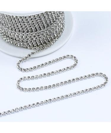 Dowarm 10 Yards Crystal Rhinestone Close Chain Trim - 2MM SS6 Claw Chain for Sewing, Crafts, and DIY Decor - Silver Base with Clear Rhinestone - Perfect for Crocs, Clothes, Cups, and Jewelry - Buy Online on GoSupps.com