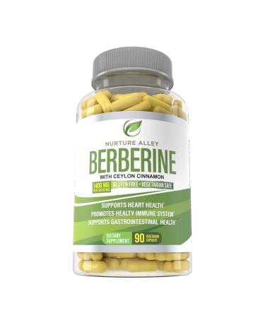 Nurture Alley Berberine Complex - Berberine HCL 1200mg Plus Organic Ceylon Cinnamon 200mg - 90 Capsules - Supports Glucose Metabolism Immune System Weight Management - Berberine HCI Supplement