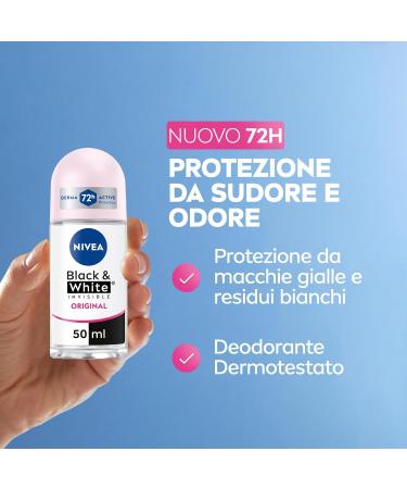 NIVEA Black & White Invisible Original Roll-on 6 x 50 ml Women's Effective 72 Hour Deodorant Roll on Antiperspirant for Odors Sweat Residue Irritations and Stains on Light and Dark Fabrics - Buy Online on GoSupps.com