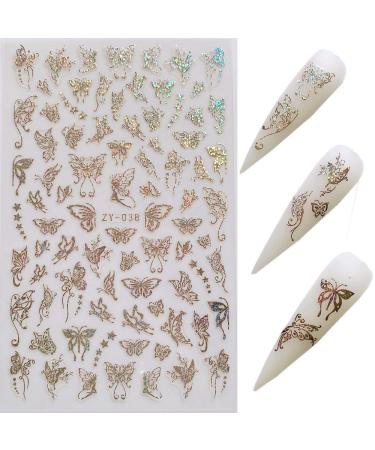 BUTTERFLY NAIL STICKERS: 3D Gold & Silver Adhesive Decals for Luxury Nail Art - 8 Pcs - Buy Online on GoSupps.com
