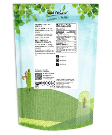 Organic Red Split Lentils 3lb - Non-GMO Masoor Dal, Vegan & Kosher - High Fiber & Protein, No Soaking - Ideal for Soups, Dhal & Curries - Buy Online on GoSupps.com