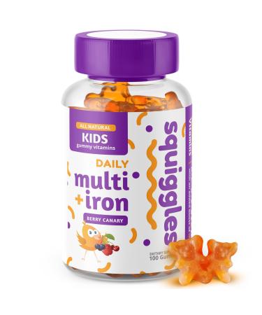 Squiggles Kids Multivitamin + Iron Gummies 100ct. | All-Natural  Low Sugar  and Super Yummy | Broad Spectrum of Vitamins and Minerals with a Boost of Iron.