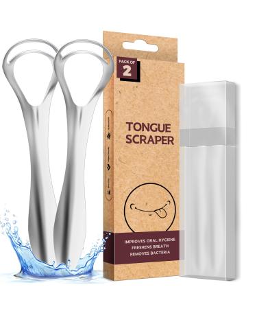 Srnede Tongue Scraper for Adults Tongue Cleaner Oral Care Aids in Fresh Breath Reduce Bad Breath Metal Tongue Scrapers Stainless Steel with Travel Case 2 Pack