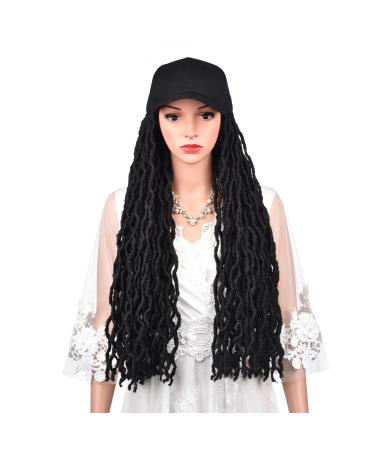 Baseball Cap Wig Goddess Faux Locs Hair Extensions with Hat Ombre Color Synthetic Hair Cap Wig with 24inch Long Braiding Hair for Women (BL-1B)