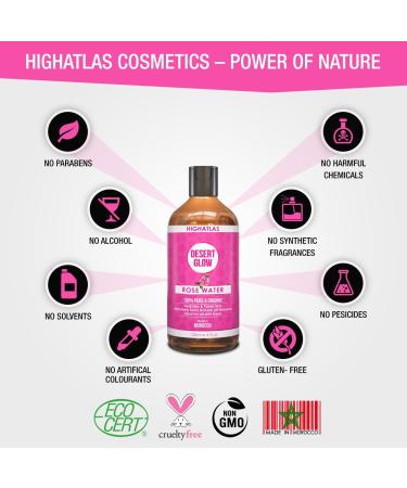 Large Pure Organic Rose Water by HighAtlas | Facial Toner | 100% Moroccan Rosa Damascena Water | Natural Face Toner Nourishing Hydrating Unrefined Vegan (200ml) - Buy Online on GoSupps.com