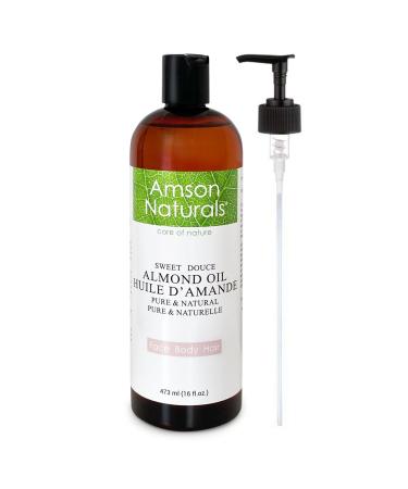 Sweet Almond Oil 16oz / 473ml -Pure & Natural from Spain cold pressed unrefined for face body hair massage Amson Naturals