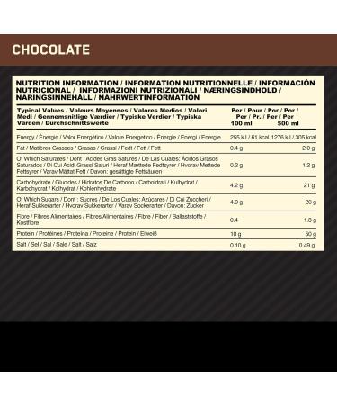 Optimum Nutrition High Protein Shake - Low Fat No Added Sugar Chocolate - 10x500ml Post Workout Snack for Men & Women - Buy Online on GoSupps.com
