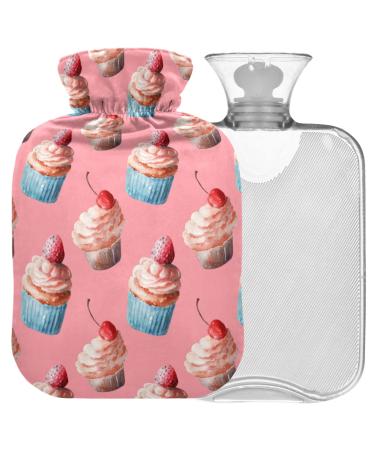 NAANLE hot water bottle with watercolor desserts with reference transparent hot water bottle hot water bottle for bed hand feet warmer pain relief heat and cold therapy large 2 l