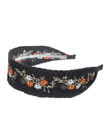 Minkissy black wide floral boho headband embroidery Bohemia floral wide frontal ligaments vintage ethnic style hair band for women girls hair accessories