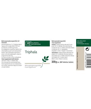 Classic Ayurveda Triphala Tablets - 320g (800 Tablets) | Amla Haritaki & Bibhitaki - Natural Ayurvedic Rasayana Supplement - Buy Online on GoSupps.com