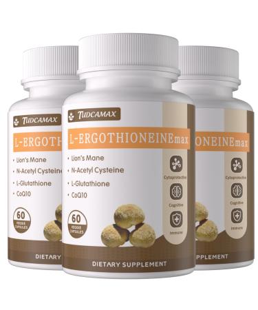 L-Ergothioneine (EGT) 30mg Supplement with Lion's Mane NAC & Glutathione - Antioxidant for Cell Health Cognitive & Immune Support Healthy Aging - Non-GMO Gluten Free 180 Capsules (90 Servings)