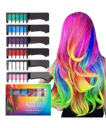 Qivange Hair Chalk Comb, 6 Pcs Temporary Non-Toxic Hair Coloring for Kids, Ideal Christmas Birthday Party Gifts for Girls Boys for Age 4 and Plus 6 pcs hair chalk comb 6 Count (Pack of 1)