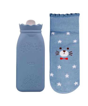 RUKAZA Hot Water Bag Heating Bottle Silicone with Knit Cover-Great for Pain Relief  Hot Compress Hot Cold Therapy (Blue  Long)