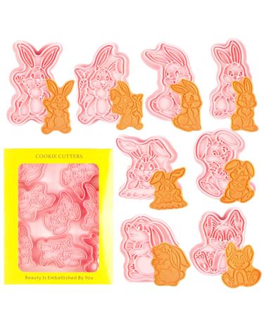 Easter Cookie Cutter Set 8 Pieces 3D Plastic Bunny Cookie Cutters Cookie Stamps Biscuit Molds for Easter Party Supplies Decorations(Type D) Easter D