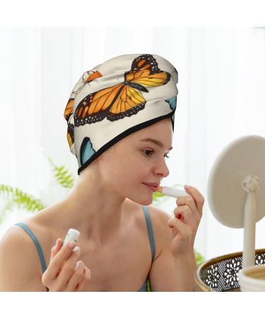 Microfiber Hair Drying Cap for Curly & Thick Hair - Soft Absorbent Butterflies Towel Wrap with Button - Quick Drying Hair Towel - Buy Online on GoSupps.com