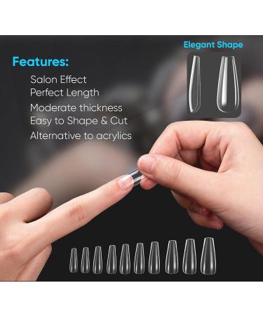 Husnshud False Nails - Set of 100 Clear Ballerina Fake Nails with File - Buy Online on GoSupps.com