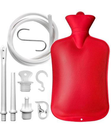 Enema Bag 2L Home Enema Kit with 2 Enema Tips,60 inch Long Silicone Hose, Controlable Water Flow Valve, Hot-Water Bottle for Colon Cleansing Enemas for Women/Men(Red)